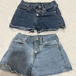 Bundle 2 Pair Denim Button-Front Shorts- Light Wash / Dark Wash